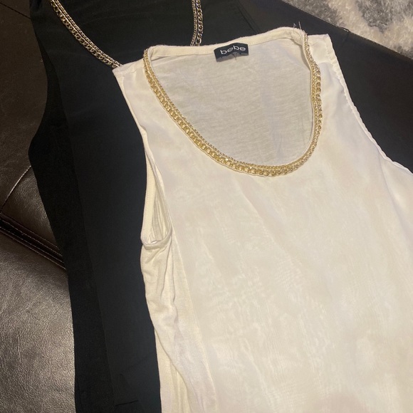 Chiffon overlay tank with gold chain trim - Picture 2 of 4